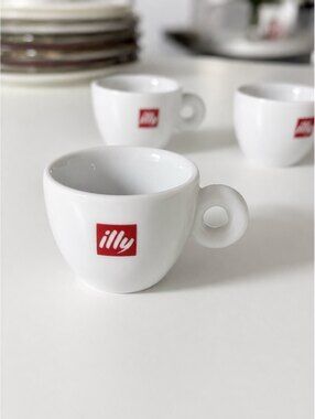 Set of 4 Illy White Porcelain Espresso Cups with Red Logo - Classic Coffee Cup